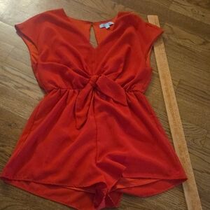 She + Sky Red Tie-Front Romper